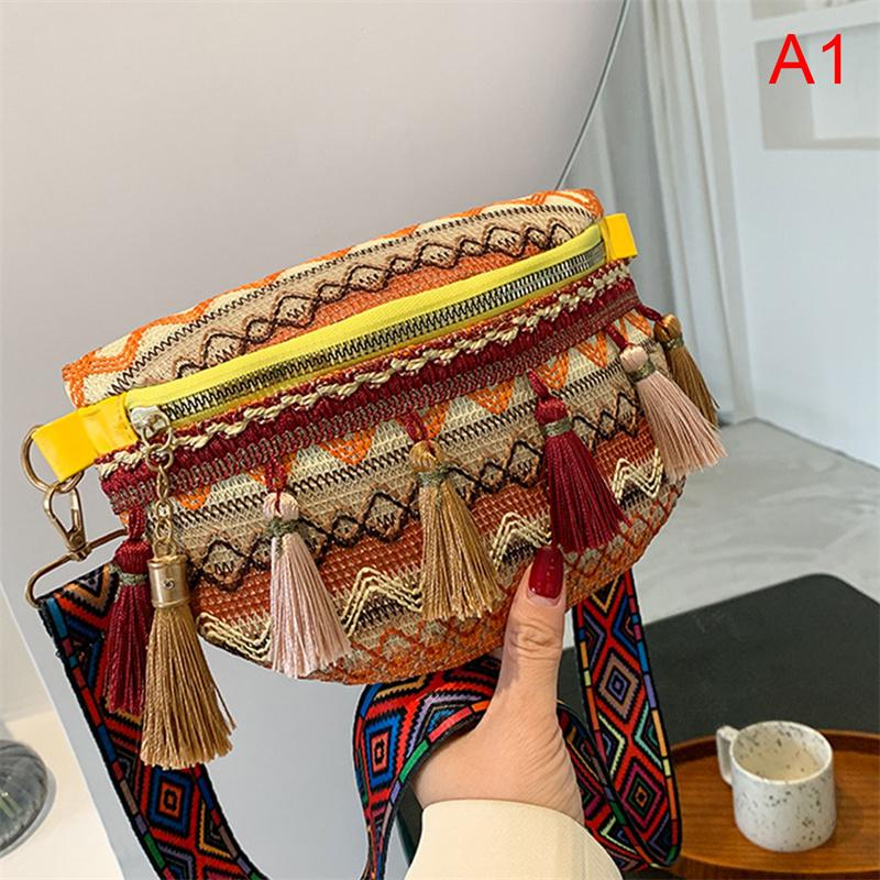 Pletené crossbody kabelky dámské střapcové ledvinky retro kožené tašky přes rameno