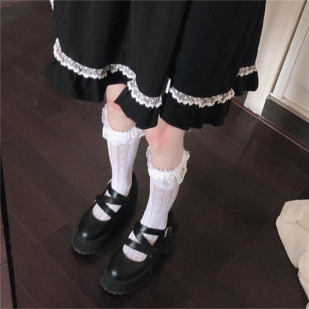Lace Tube Socks Female Lolita Hollow Retro Lace Loli Japanese Sweet Net Socks Calf Socks Stacking Socks