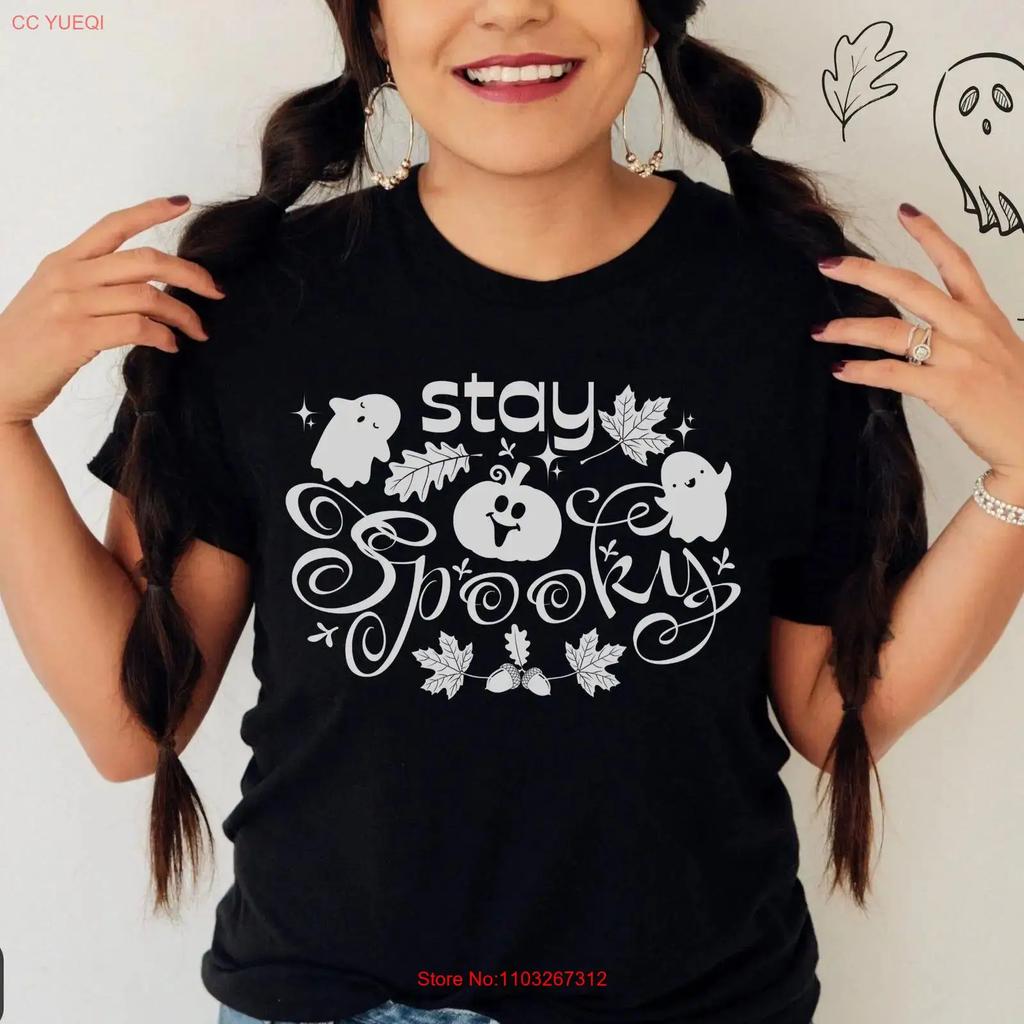 Cute Ghosts Halloween T Shirt Stay Spooky Ghost Season Fall For Teacher Autumn Crewneck Vintage Slightly Comfortable