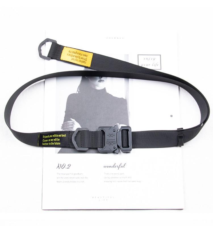 2.5cm Cobra Buckle Canvas Belt - Unisex Functional Workwear Style with Decorative Lettering 130cm
