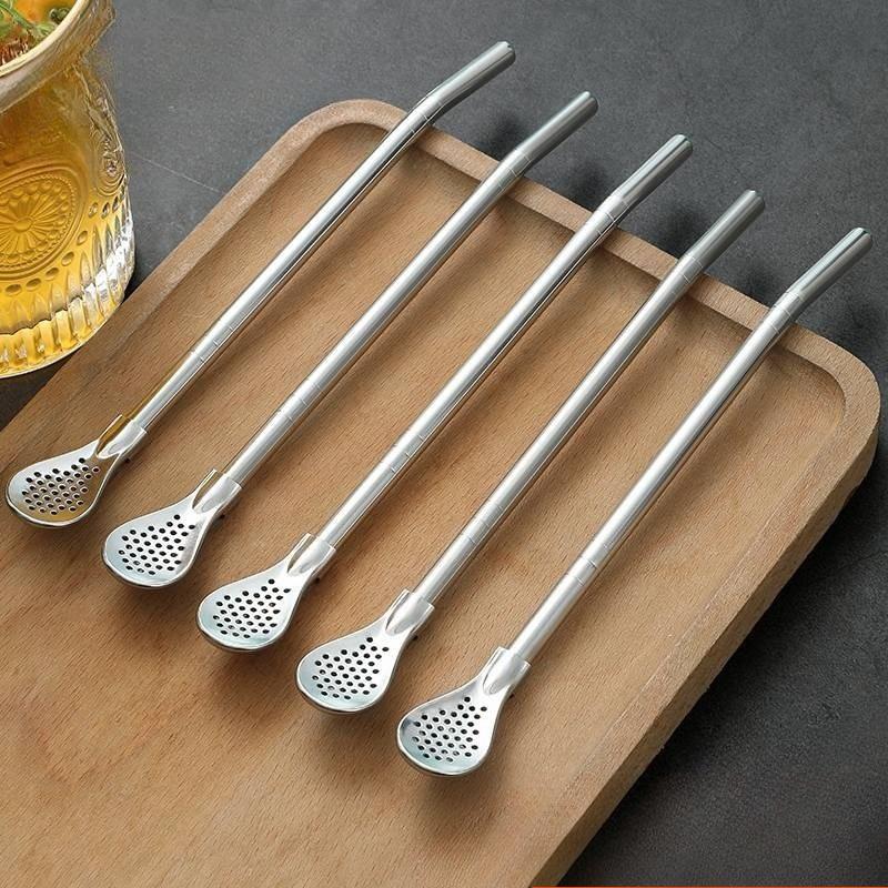 Detachable Bombilla Filter Straw Stainless Steel Straw Spoon Tea Filter Yerba mate straw Reusable Drinking Tools Bar Access