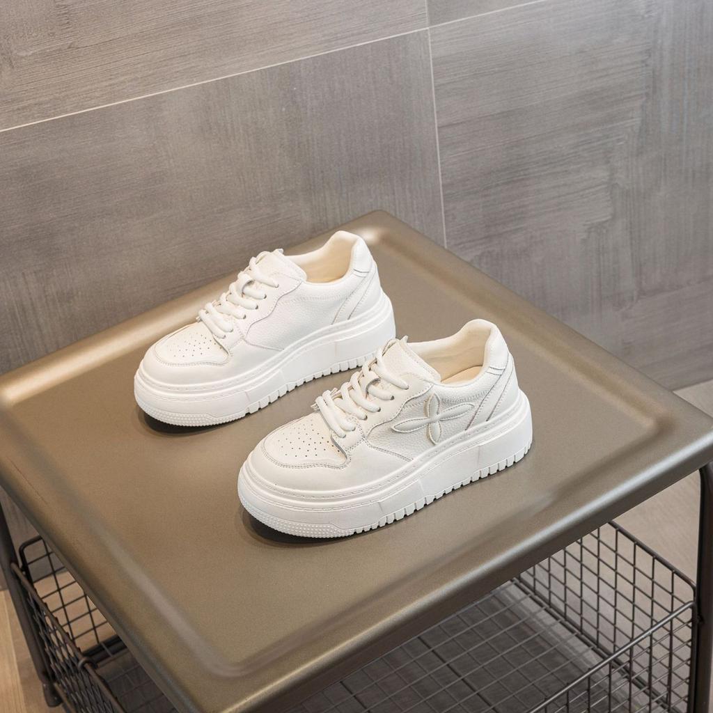 Plateau weiße Schuhe Damen 2025 Frühling und Sommer neue Leder vielseitige Schuhe Damen Mesh atmungsaktive Freizeitschuhe Damenschuhe