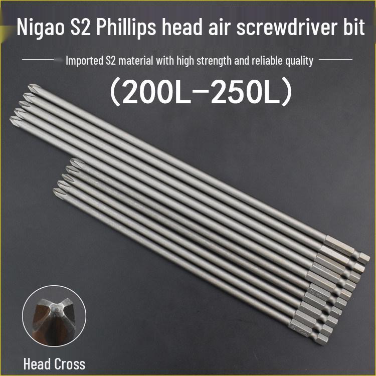 Nigao S2 Steel Magnetic Phillips Head Screwdriver Bit for Electric Drill, Extended Size 200L/250L/300L