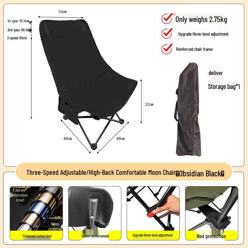 Portable Moon Chair: Outdoor Four-Fold Recliner & Footrest for Camping, Picnic, Fishing