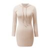 Moda Feminina Vestido Elegante com Capuz e Quadril Manga Longa Cor Sólida