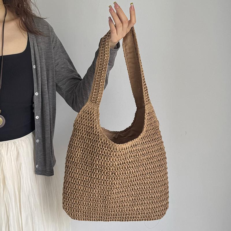 Fashi Rattan Women Shoulder Bags Woven Female Handbags Large Capacity Summer Beach Straw Bags Casual Tote Purses