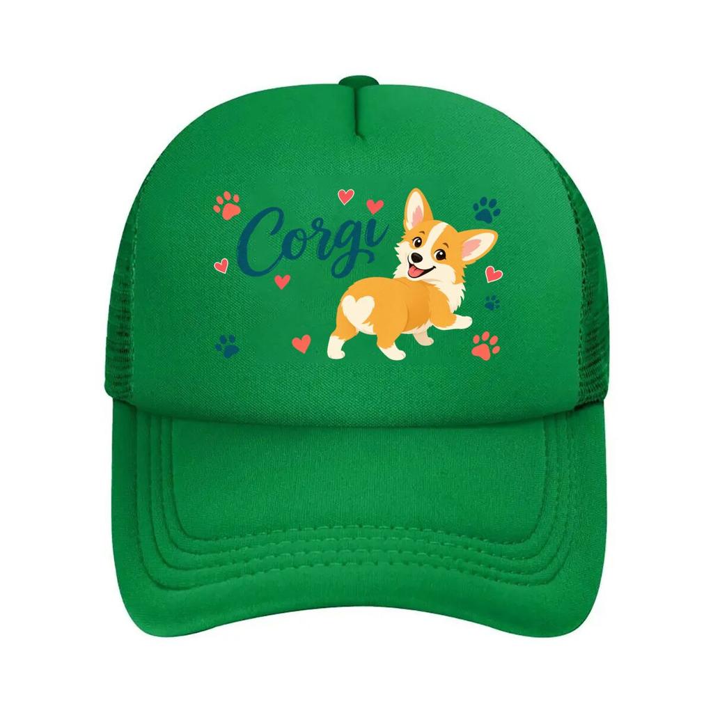 Playful Corgi Sister Paw Love Graphi Mesh Baseball Cap Polyester Forward Observations Hat Adjustable Golf Hat Summer