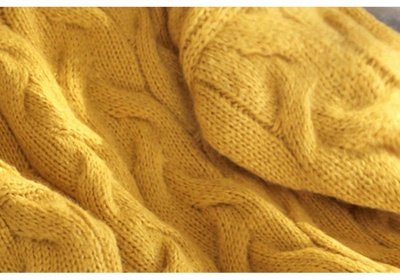 Women's High-Neck Cable Knit Sweater - Loose Fit, Solid Color, Autumn/Winter Style