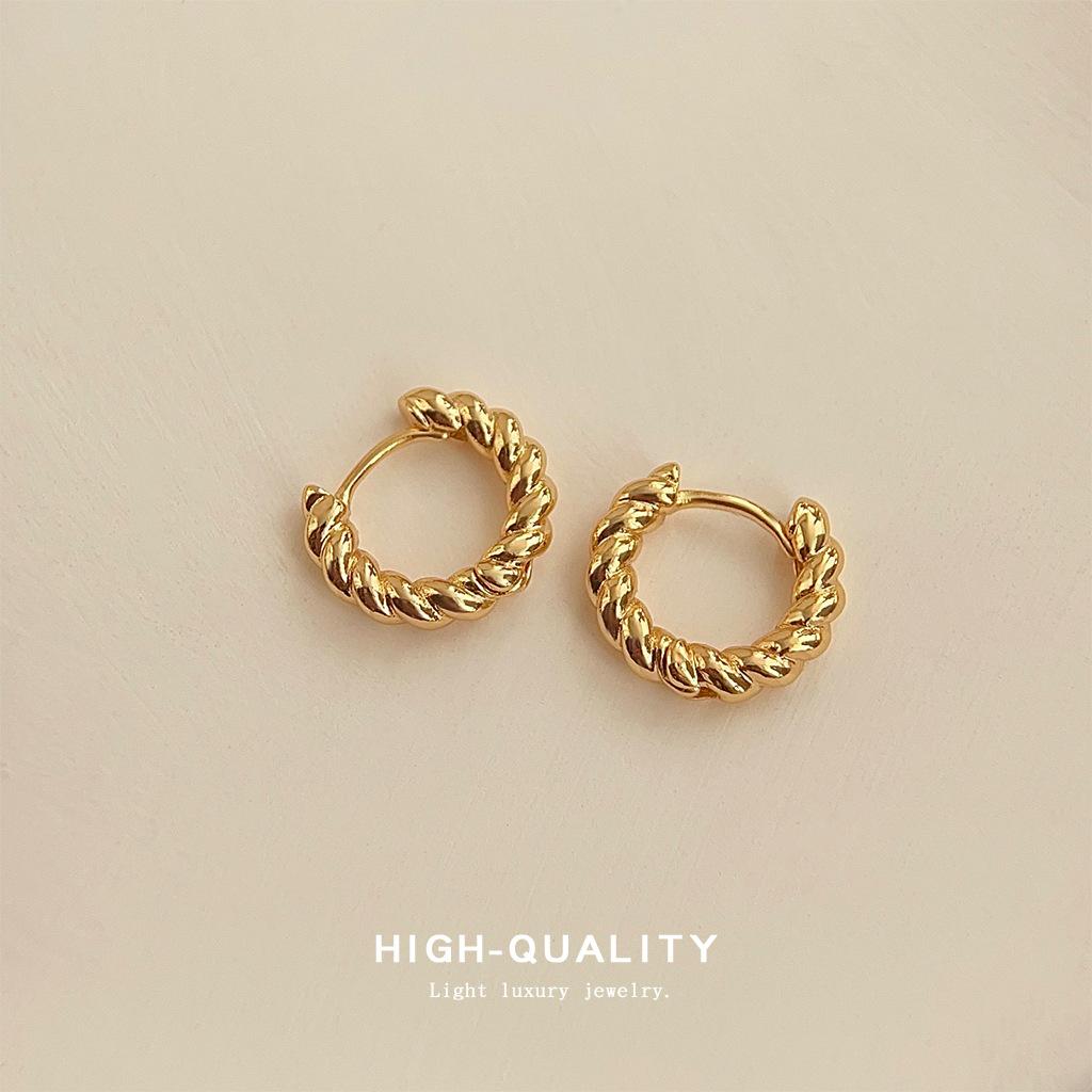 

Real gold thickened upgraded version ear buckle light luxury long-lasting color-preserving stud earrings texture earrings