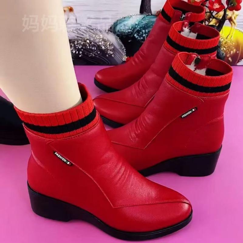 Large size short boots women's winter new shoes soft sole soft surface slope sole women's cotton shoes rubber non-slip wear-resistant women