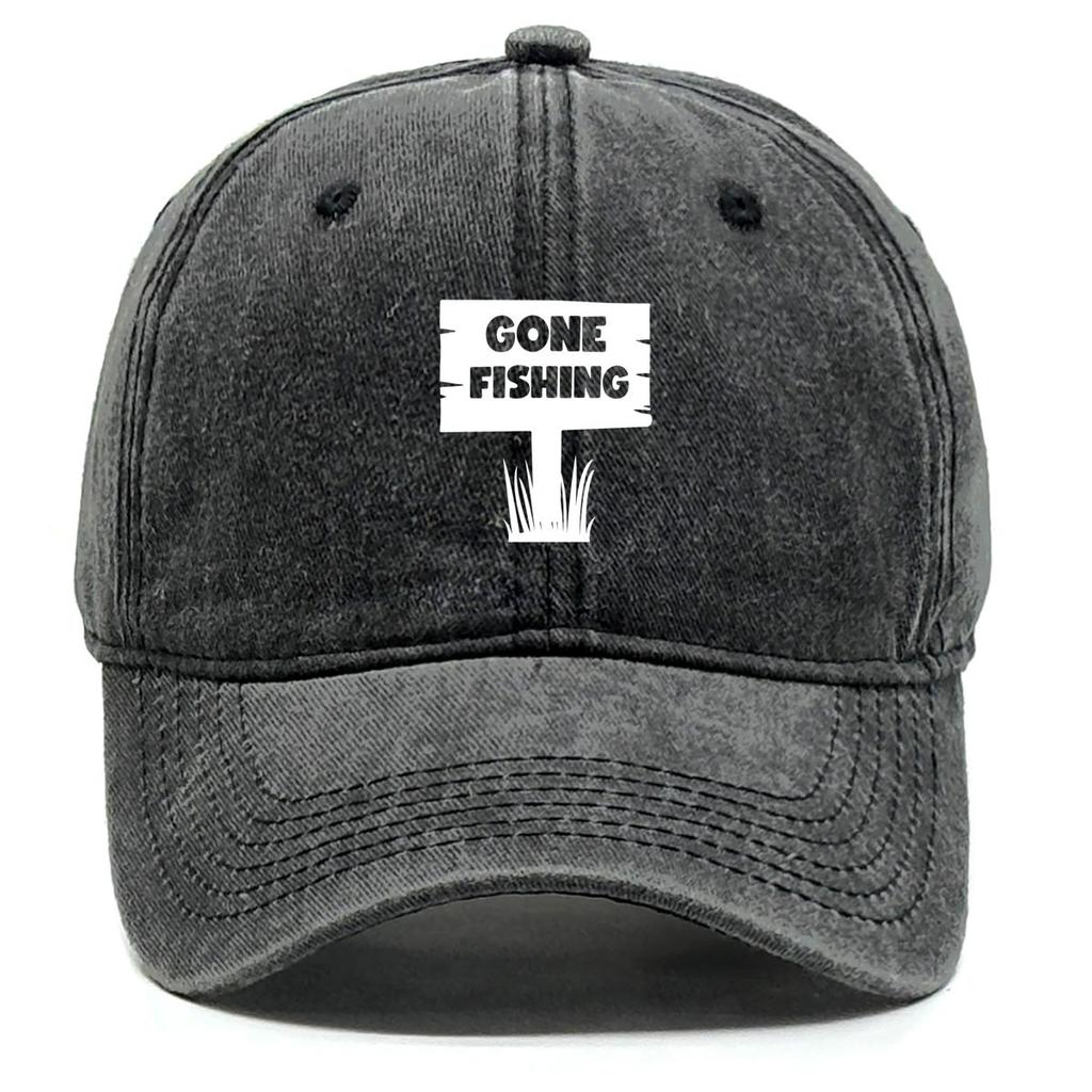 GONE FISHING" Print Snapback Sun Hat, Trucker Hat Solid Vintage Vintage-Inspired Adjustable Strap Snapback Baseball Cap