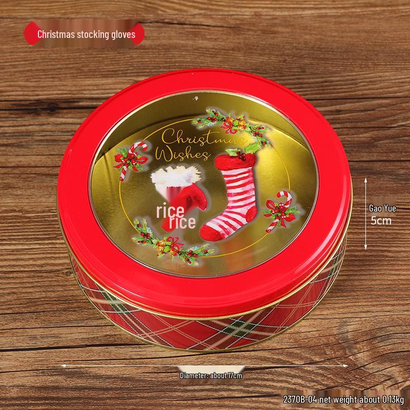 Vánoční kreslená plechová krabička: Kulatá průhledná nádoba na sušenky a cukroví pro dětské sladkosti