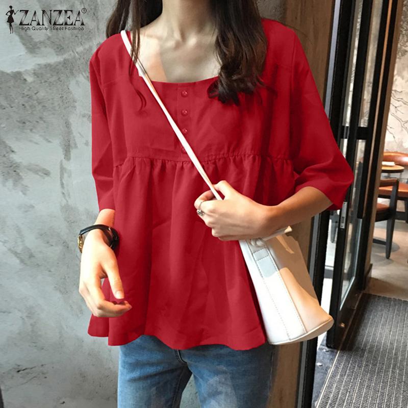 

ZANZEA Весенние женские топы с квадратным вырезом и рукавами 3/4