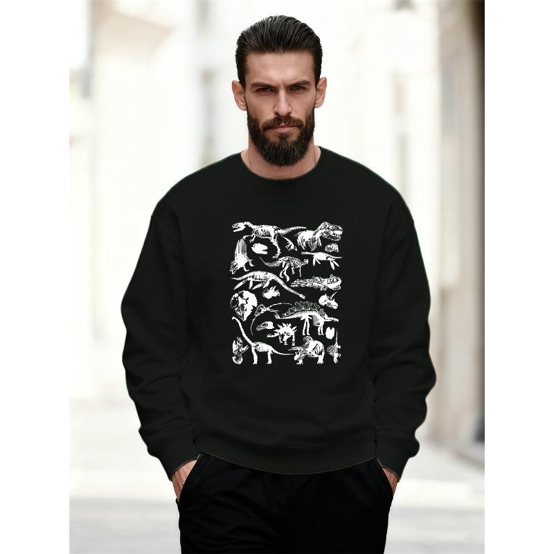 Men's Dinosaur Skeleton Print Casual Crewneck Sweatshirt