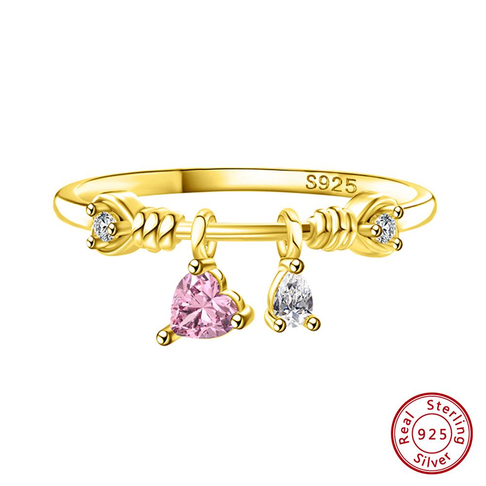 

Effie Queen 100% S925 Silver 14k Gold Heart Pink Zirconia Ring Romantic Jewelry for Women Men Finger Ring Valentine s Gift SR312 6