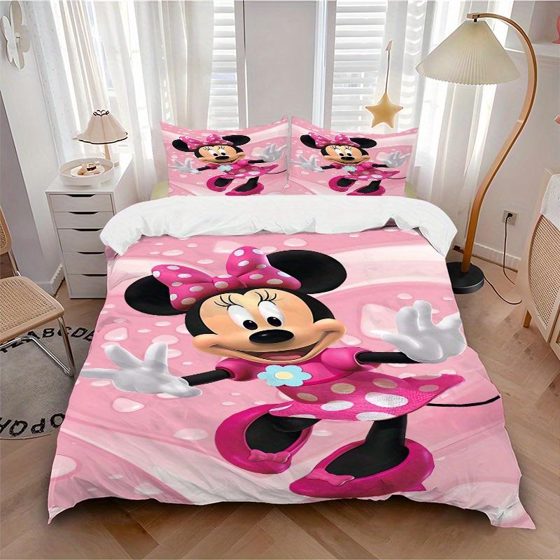 3pcs Minnie Mouse Pink Polka Dot Printed Bedding Set, Soft and Comfortable Quilt Cover for Bedroom, Guest Room W078