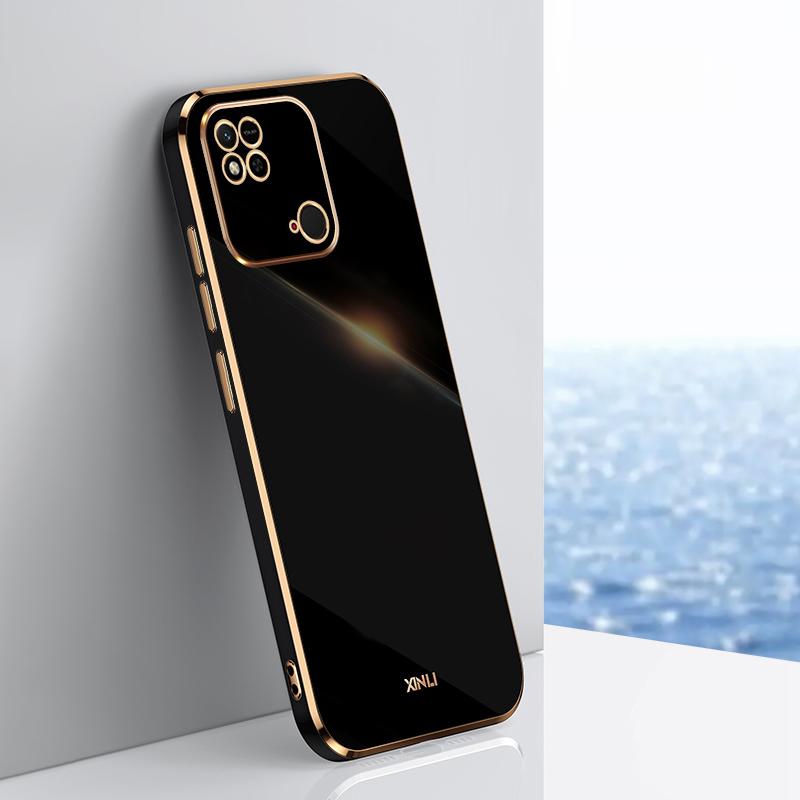 

XINLI For Xiaomi Redmi 10C 4G Phone Case with Electroplating Golden Edge,Anti-dust TPU Phone Cover Black