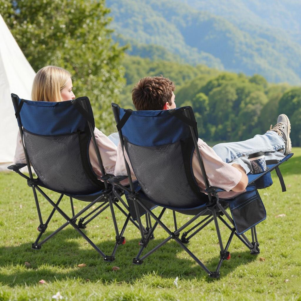 Reclining Camping Chair, 4 Adjustable Positions, Portable Folding Lounger for Adults, Mesh Beach Chair with Footrest & Plush Cushion, Supports 220