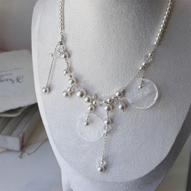 

Жемчужная раковина с бахромой, кулон-ожерелье, ретро-мода, элегантная цепочка для ключицы, легкая роскошь, темперамент, высококачественная бижутерия