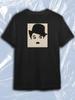 TeeSensation Schwarzes T-Shirt mit Rundhalsausschnitt und Kurzarm mit minimalistischem Porträt von Charlie Chaplin