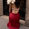 Summer New Satin Halter Dress Women's Sexy V-neck Backless Slim Fit Long Maxi Dress European American Crossbody Women's Clothing