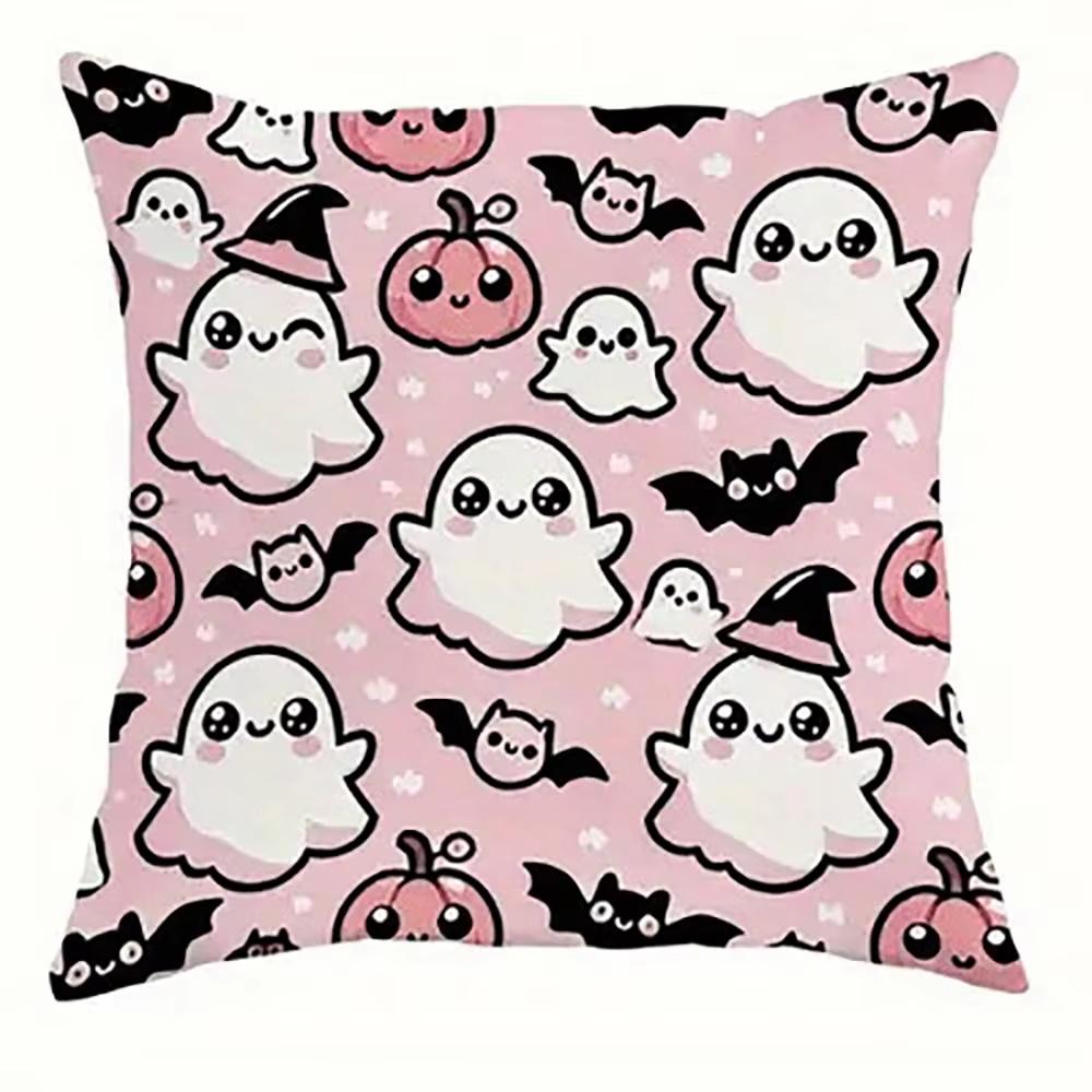 Cute Ghost Pumpkins Pink Pillow Cover Sofa Car Bedroom Decorative Cushion Cover Halloween Home Decor
