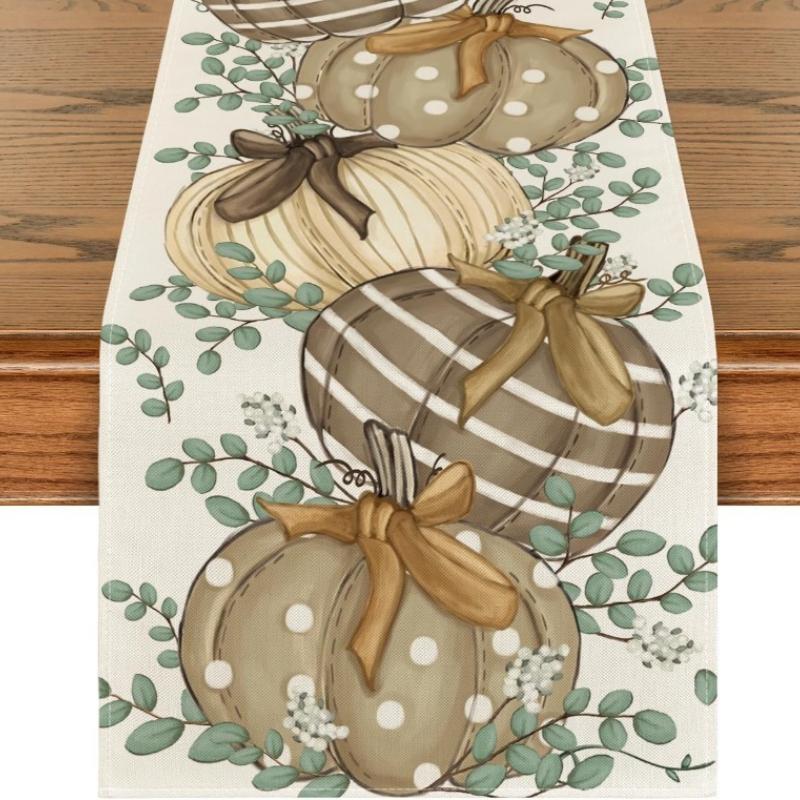 Thanksgiving Pumpkin Printed Table Flag Family Gathering Dinner Pastoral Restaurant Warm Home Decoration Sunflower Maple Leaf Flower Table Runner