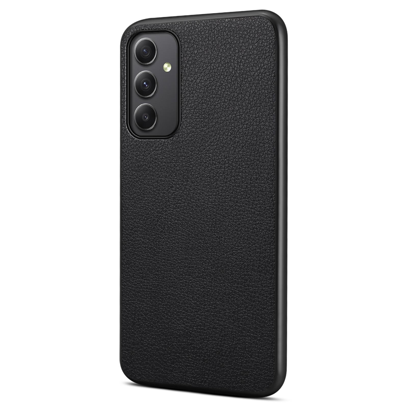 

For Samsung Galaxy A35 5G Case Anti-Scratch Calf Texture Leather Phone Back Cover Black