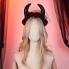 Lace Trim Halloween Cow Horns Headband Flowers Design Red Rose Headband  Women's Accessories