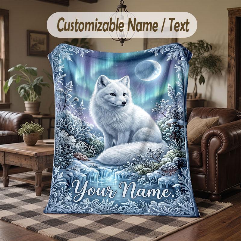 Wolf Fox Theme Throw Blanket Custom Name Text Personalized Blanket Soft Cozy Blanket for Home Sofa Bed