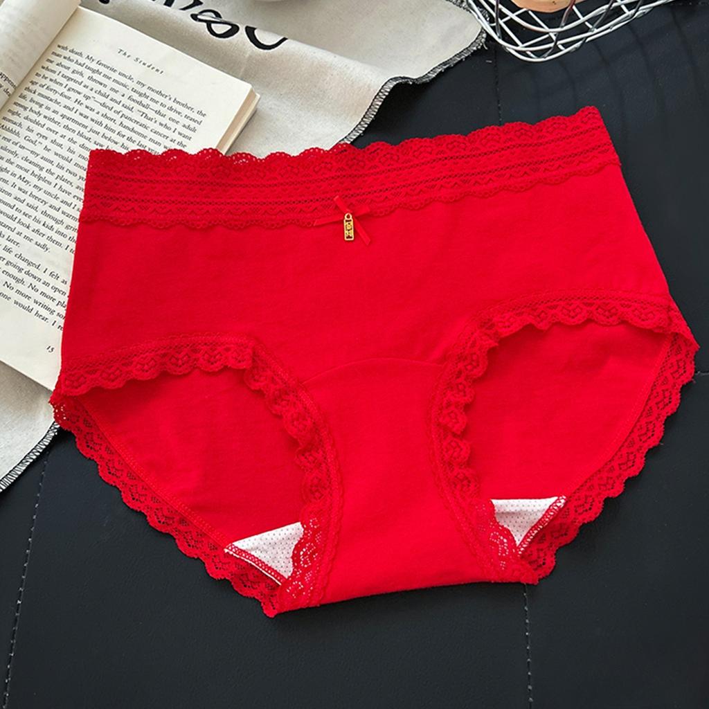 Women's Summer New Red Good Luck 10A Bacteriostatic Extended Middle Waist Triangle Briefs