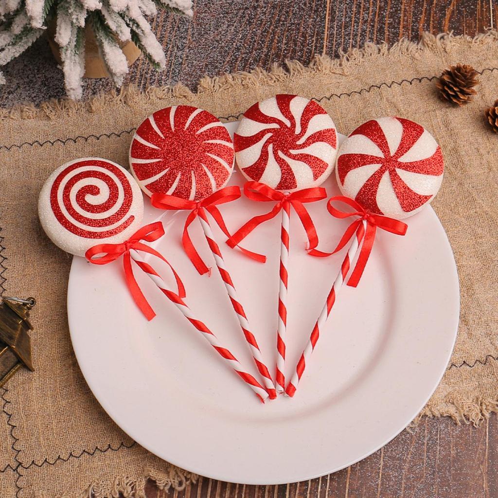 4pcs Candy Cane Christmas Lollipop Pendant Xmas Tree Hanging Ornament 2026 New Year Home Party Decoration