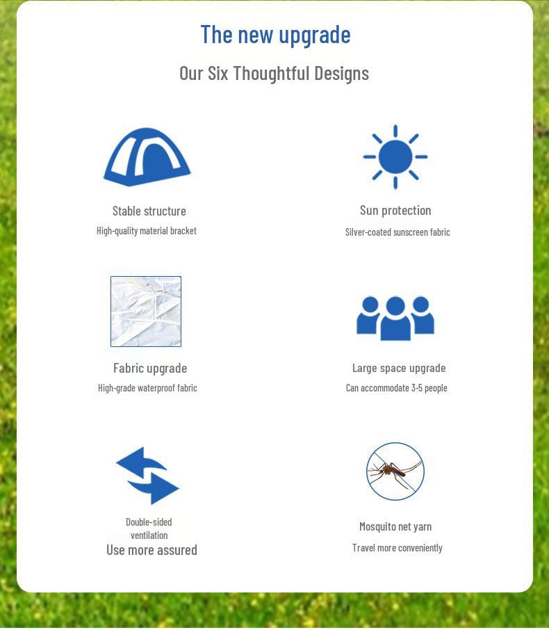 Fully Automatic 3-4 Person Tent: Sun Protection, Thickened Rainproof, Quick Setup for Camping or Beach.