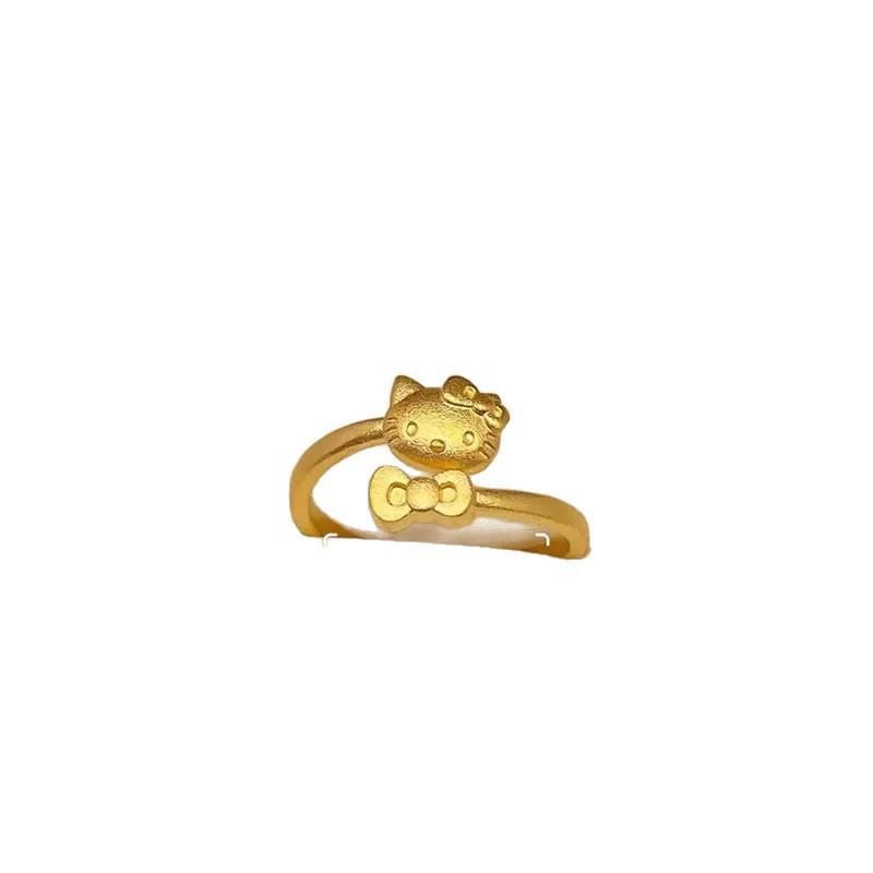 Hello Kitty-Inspired Adjustable Open Ring for Women – Cute Cat Design, Light Luxury & Trendy Style