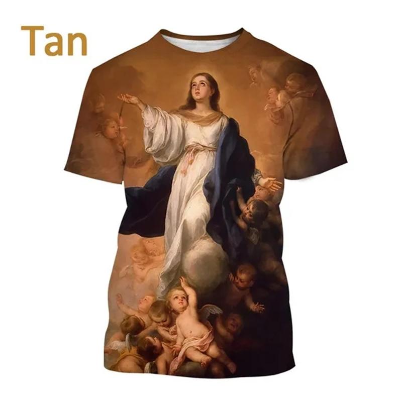 T-shirt Stampa 3D Vergine Maria per Uomo Estate Manica Corta Cristiana Madre di Dio Modello T-shirt Uomo Casual Top