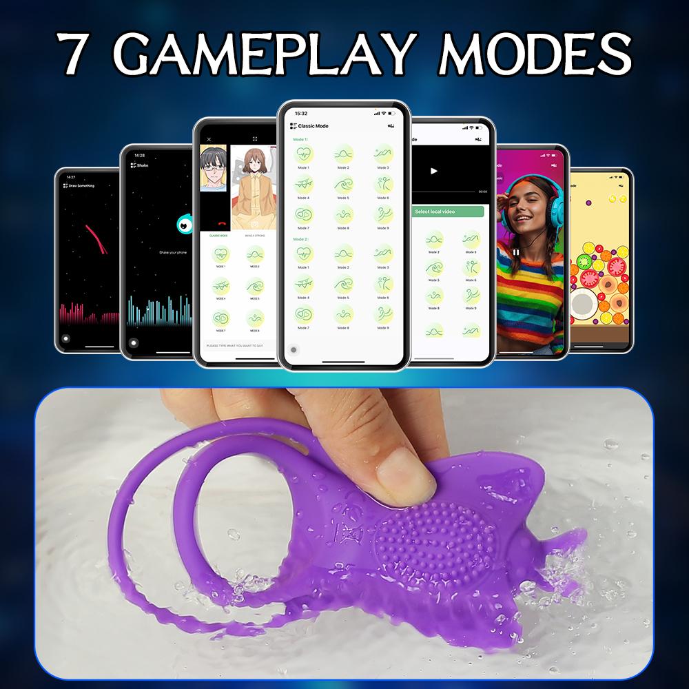 APP Vibrazione Farfalla Anello Uomo Anello Pene Controllo Wireless Massaggio Testicolo Stimolazione Pene Anello Pene Giocattoli Sessuali Anello Blocco Sperma Rosso/Viola