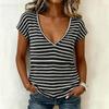 Women Casual V Neck Short Sleeve T Shirt Striped Pattern Lightweight Soft Fabric Summer Top