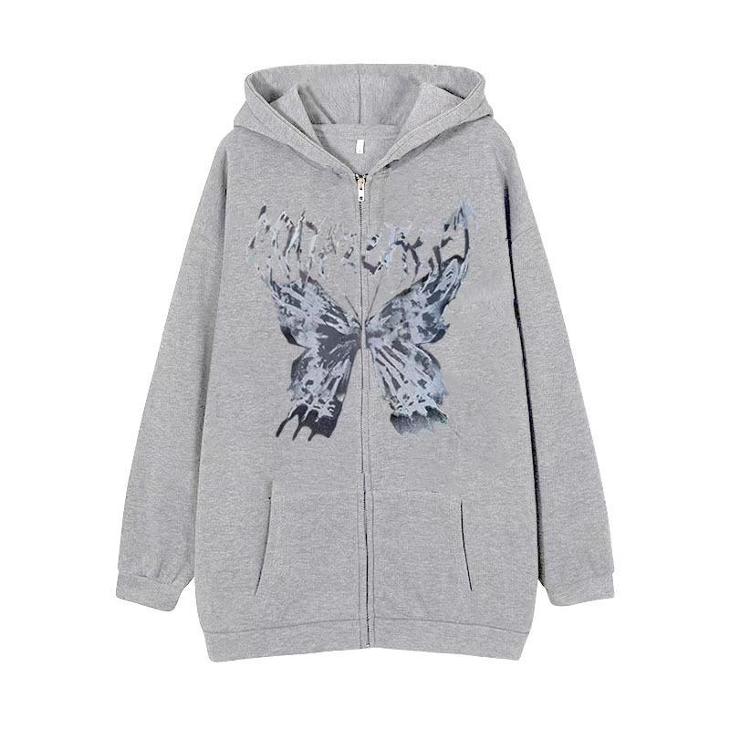 European & American Gothic Butterfly Zipper Hoodie - Autumn/Winter Style