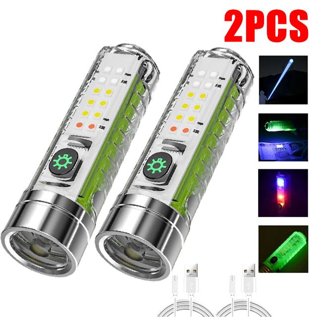 Multifunction Portable Powerful Spotlight Long Range Flashlight Type-C Keychain LED Lamp With Magnet Camping Uv Light Mini Torch