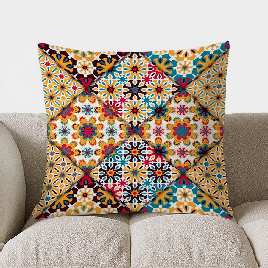 Colorful Geometric Patchwork Pattern Doublesided Printed Pillow Cover Short Plush Suitable Living Room Sofa Throw Cushion Cover