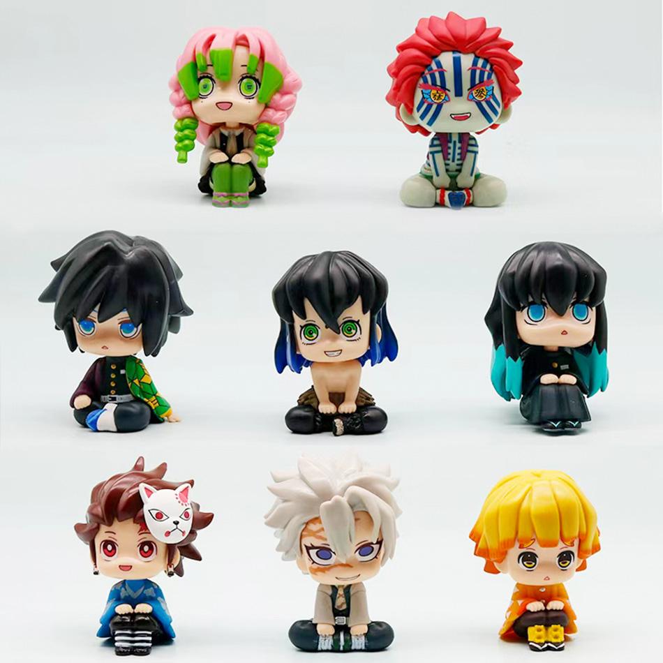 10cm Demon Slayer: Kimetsu no Yaiba 8PCS Suit Q-version Anime Handmade Action Figures Desktop Case Decoration Ornament Gift