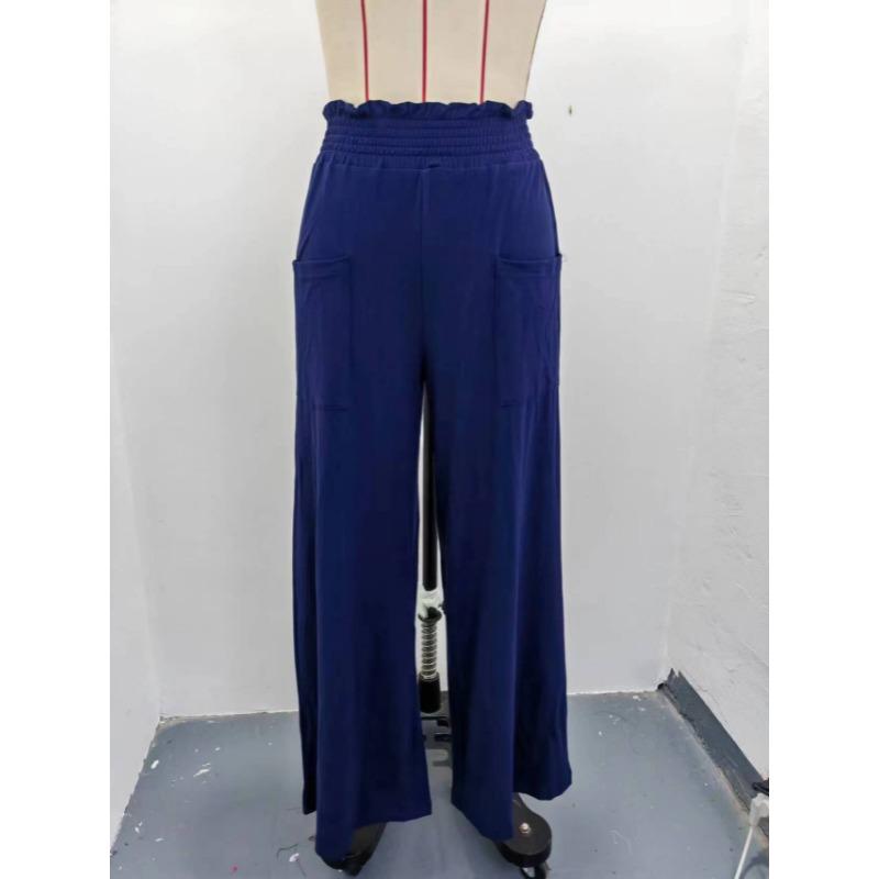 Fashion Loose Elastic Waist Women's Wide Leg Pants High Waist Casual Office Simple Office Trousers with Pockets Solid Color Elegant Clothing