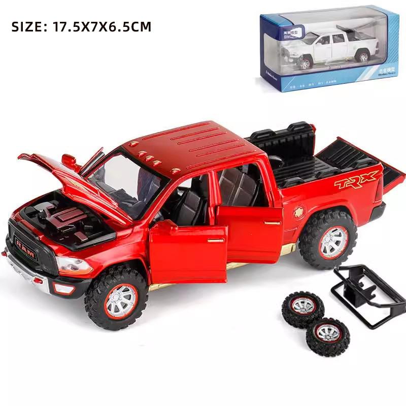 

Модель пикапа Dodge RAM из сплава в масштабе 1/32 со звуком, светом и пружинным механизмом - детская игрушка для увлекательных игр красный