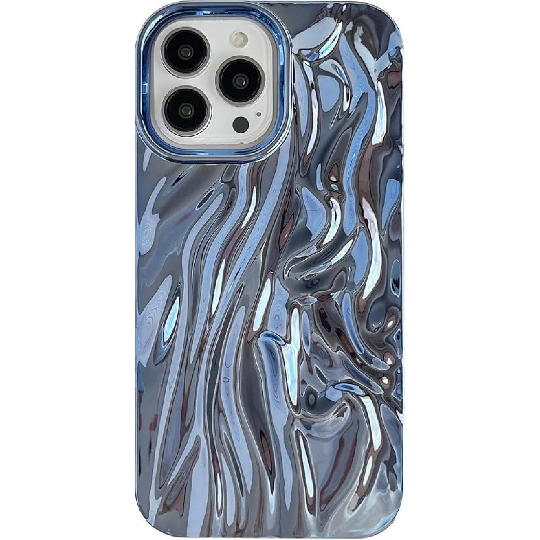 Caseative for iPhone 13 Pro Max Case,Pleated Water Ripple Chrome Wave Pattern Soft Phone Case (Gold)