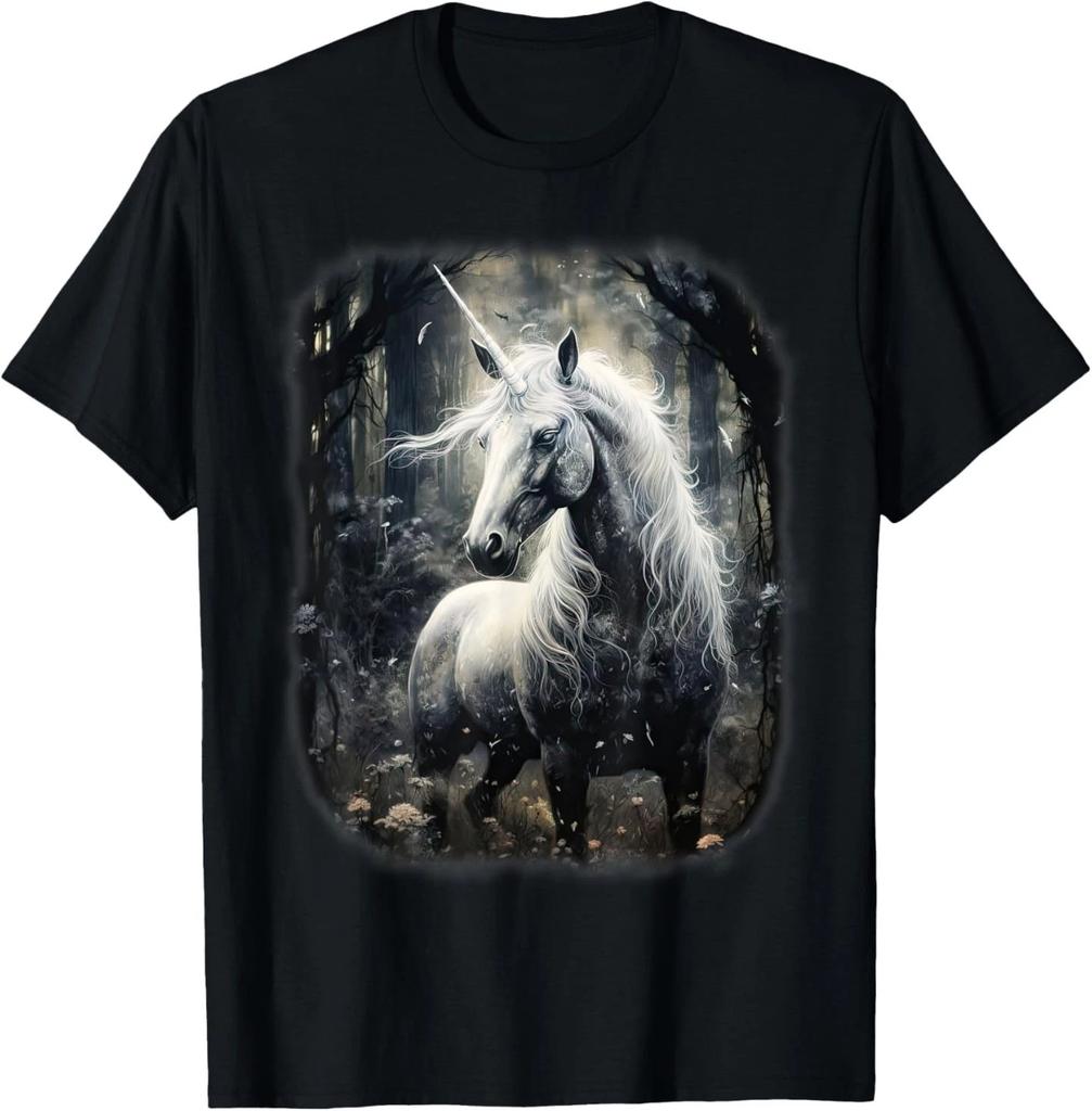 Fantasy white Unicorn standing in a Forest T-Shirt
