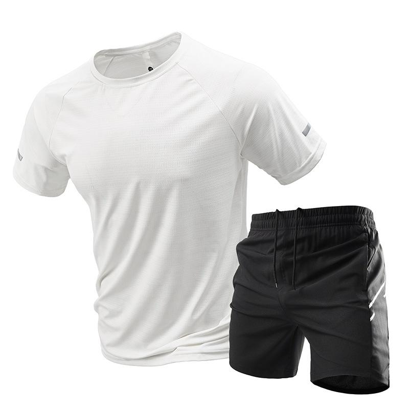 

2-Piece Men s Summer Quick drying Sports Suit Breathable Short Sleeved T-shirt Tracksuit Male Sportwear XS