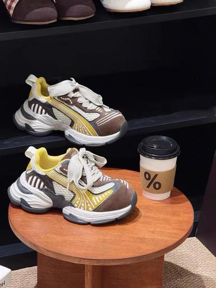 

Fashion Women Casual Sneakers Couple Flat Platform Sports Shoes Metal Decora Thick Sole Lace-Up Sneakers Couple Sports Shoes 35 коричневый