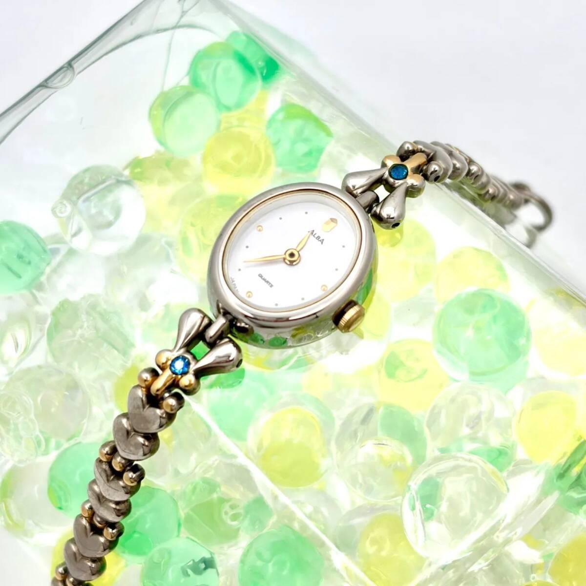 [New Battery] SEIKO ALBA 2P Color Stone Ladies Watch Oval V810-5020 935218