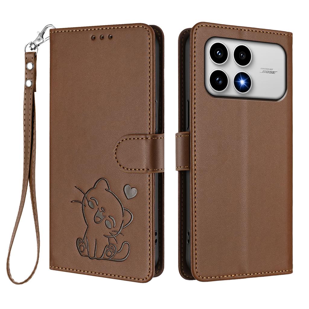 For Xiaomi Redmi K90 5G Wallet Case with Wrist Strap Love Cat Pattern Imprint Leather Phone Cover