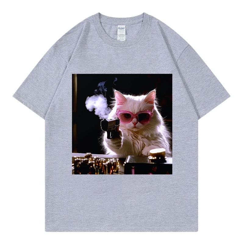 Glam Mafia Cat Funny Meme Graphic T Shirts High Street Fashion Trend Short Sleeve Tshirts Summer Casual Comfort Cotton Tshirt